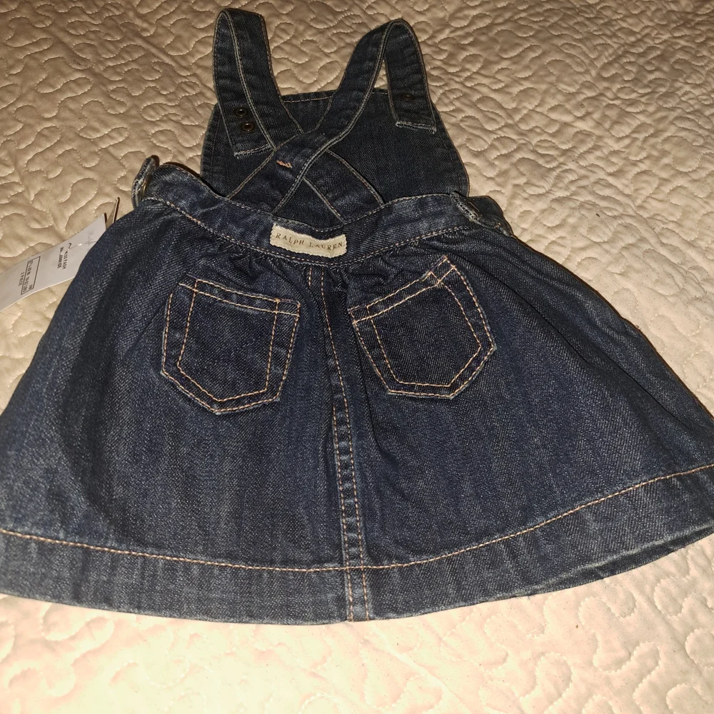 Ralph Lauren Infant Girls Denim‎ Jumper Overall Dress Dark Wash Blue NWT 9M
